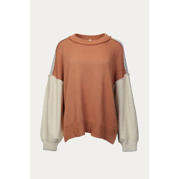 NEW BESTTO slouchy colorblock knit sweater in multi clay - Picture 1 of 5